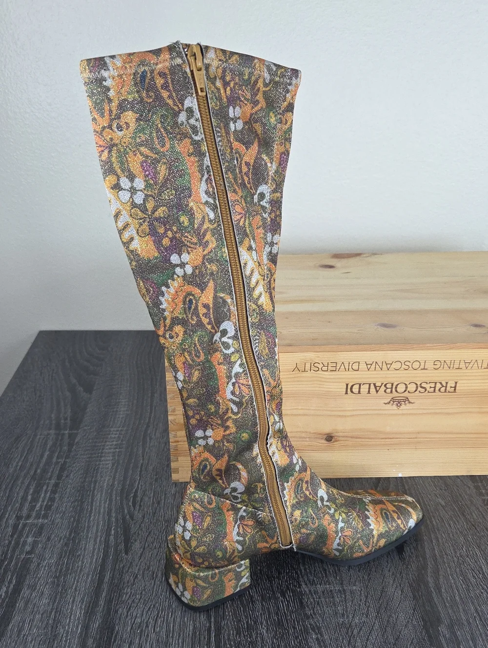 CHELSEA&VIOLET ZAYLA Floral Leaf Metallic Knee High Women's 7MBoot Multi-Color